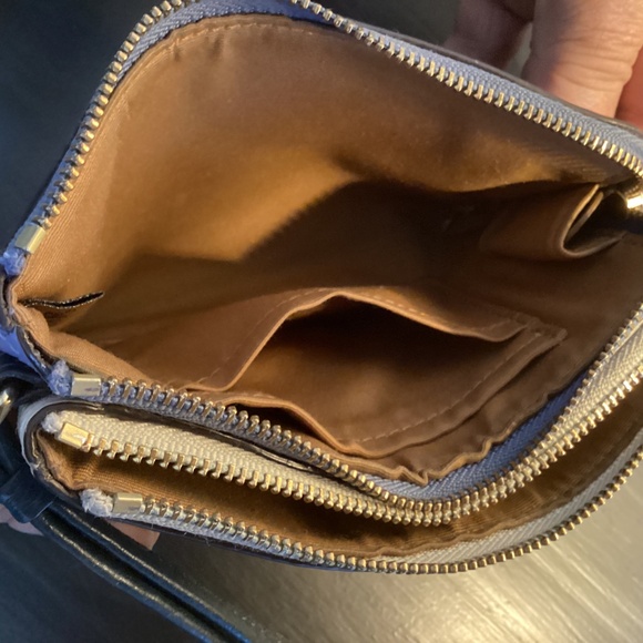 Coach Wristlet Wallet Blue and White Gold Zippers - Picture 4 of 10